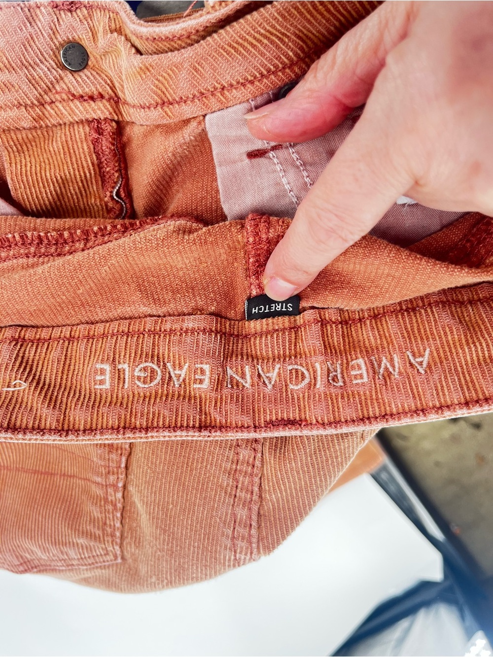 American Eagle Mom Straight Corduroy Pants 10 Long Brown Stretch High Rise - Picture 6 of 11